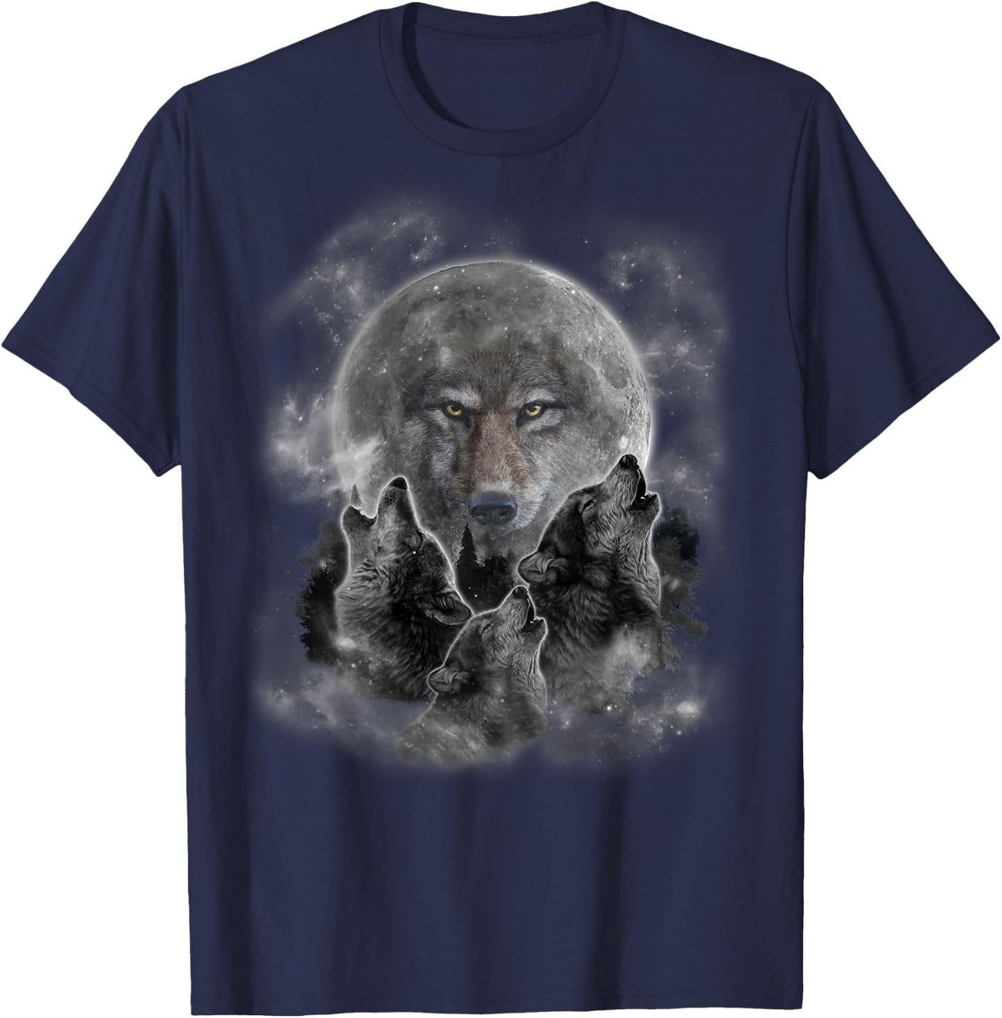 Grey Wolf Hunting Ground, Icy Moon, Forest, Galaxy T-Shirt - T-Shirt | Navy