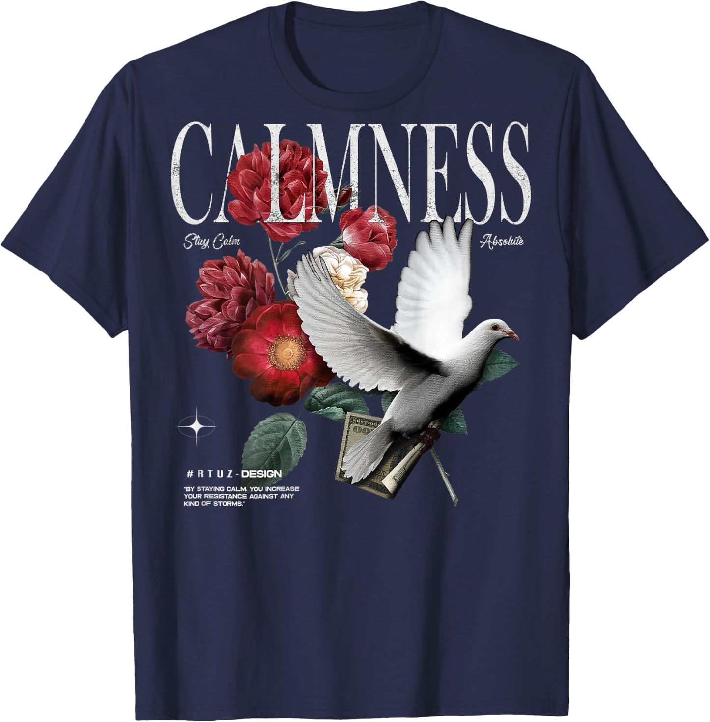 Hip Hop Vintage Hipster Edgy Urban Y2K Back Print Streetwear T-Shirt - T-Shirt | Navy