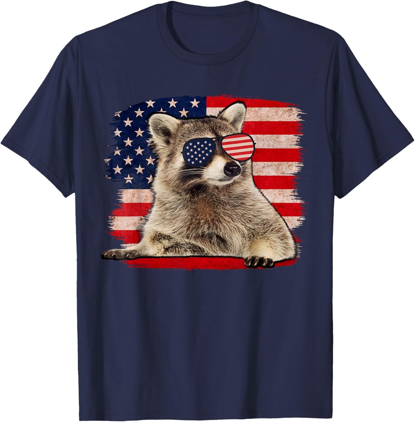 Raccoon 4th Of July American Flag Sunglasses Funny Raccoon T-Shirt - T-Shirt | Navy