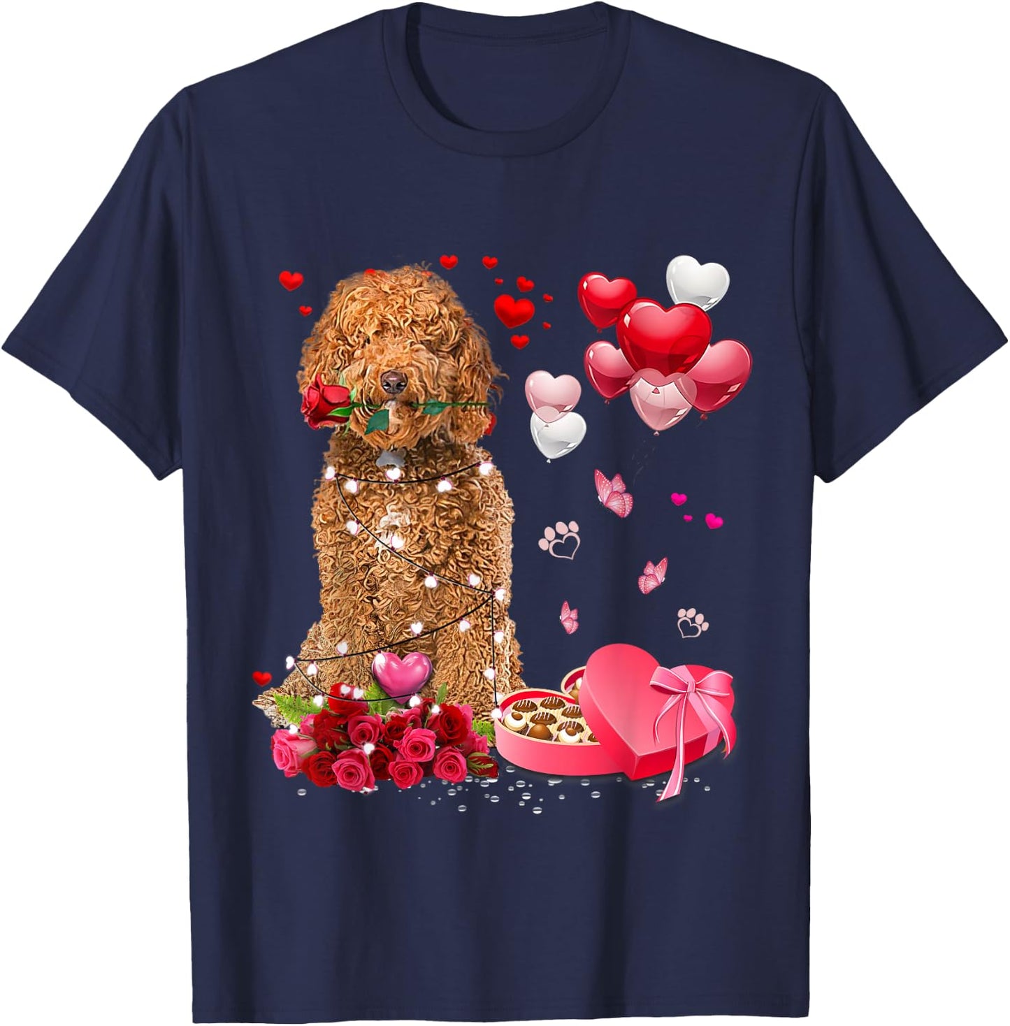 Funny Labradoodle Rose Heart Happy Valentine Day Dog Mom T-Shirt - T-Shirt | Navy