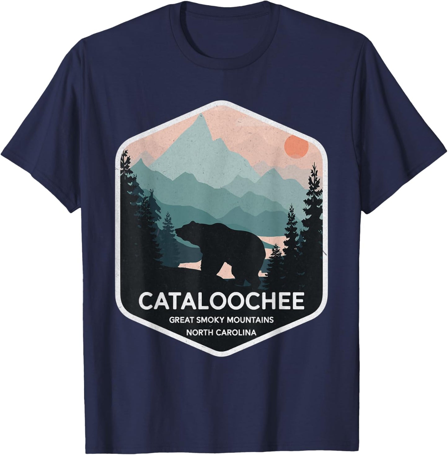 Cataloochee Great Smoky Mountains North Carolina Retro Bear T-Shirt - T-Shirt | Navy