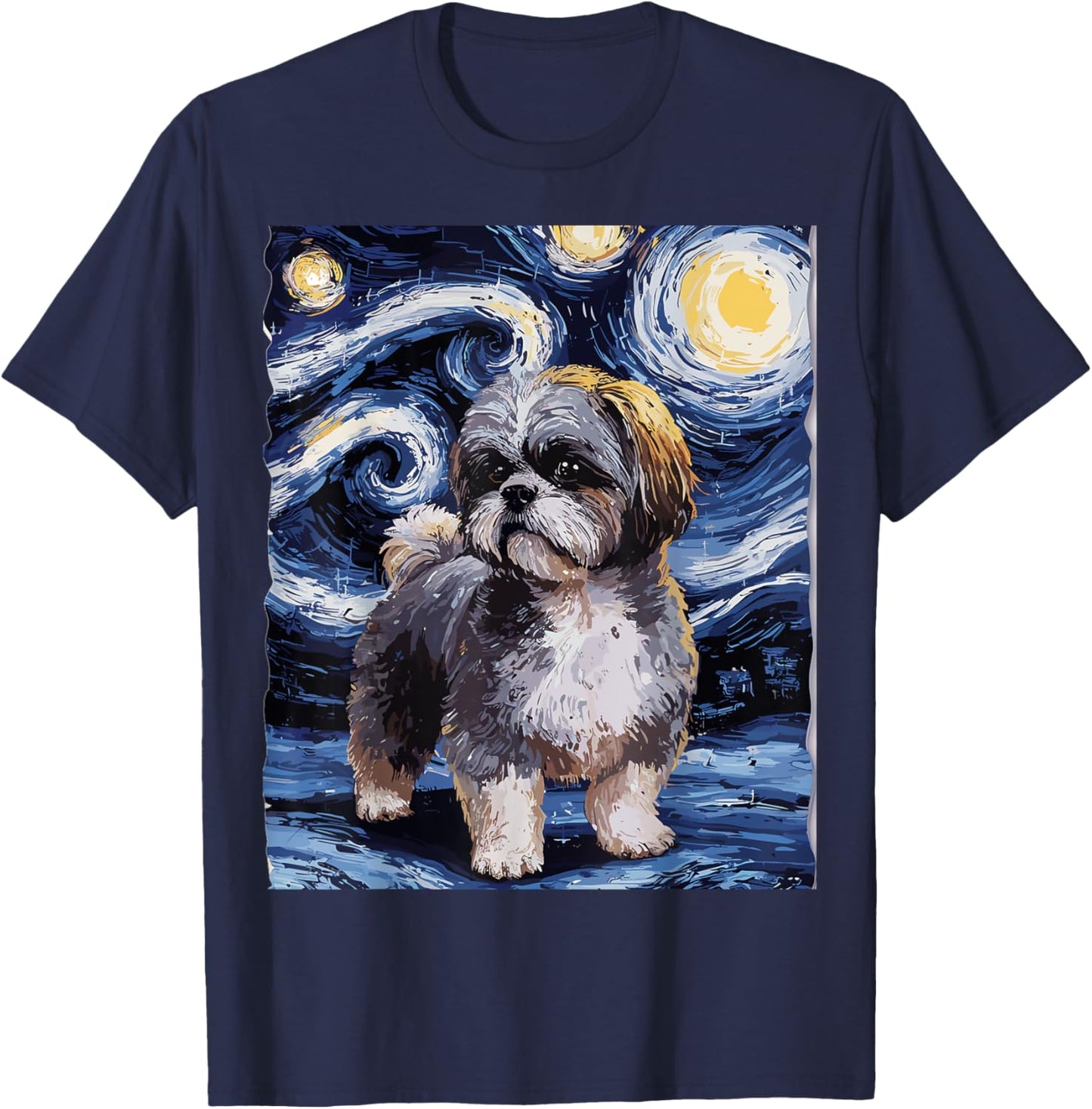 Gifts For Shih Tzu Dog Lovers Van Gogh Style Starry Night Men Women T-Shirt - T-Shirt | Navy