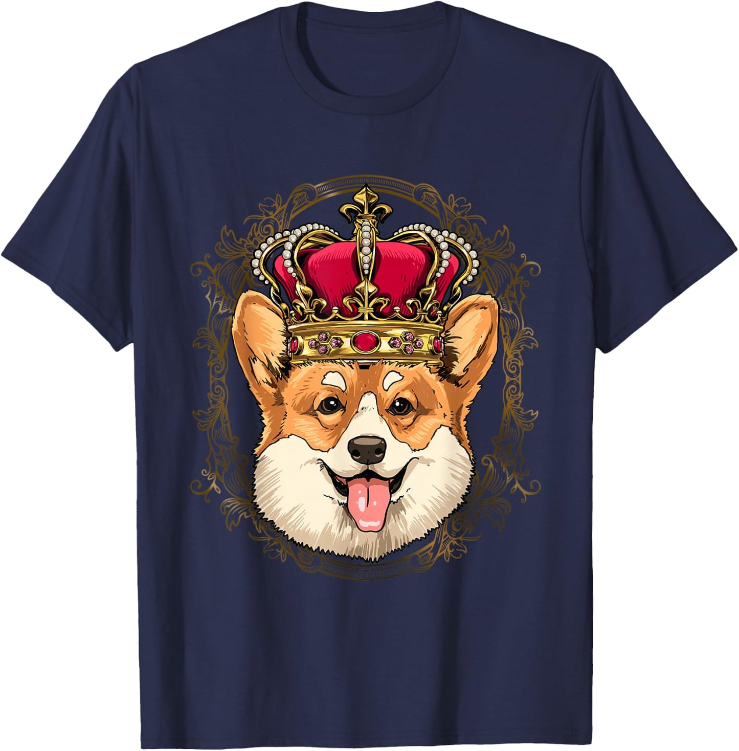 King Corgi Wearing Crown - Queen Corgi Dog T-Shirt - T-Shirt | Navy