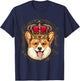 King Corgi Wearing Crown - Queen Corgi Dog T-Shirt - T-Shirt | Navy