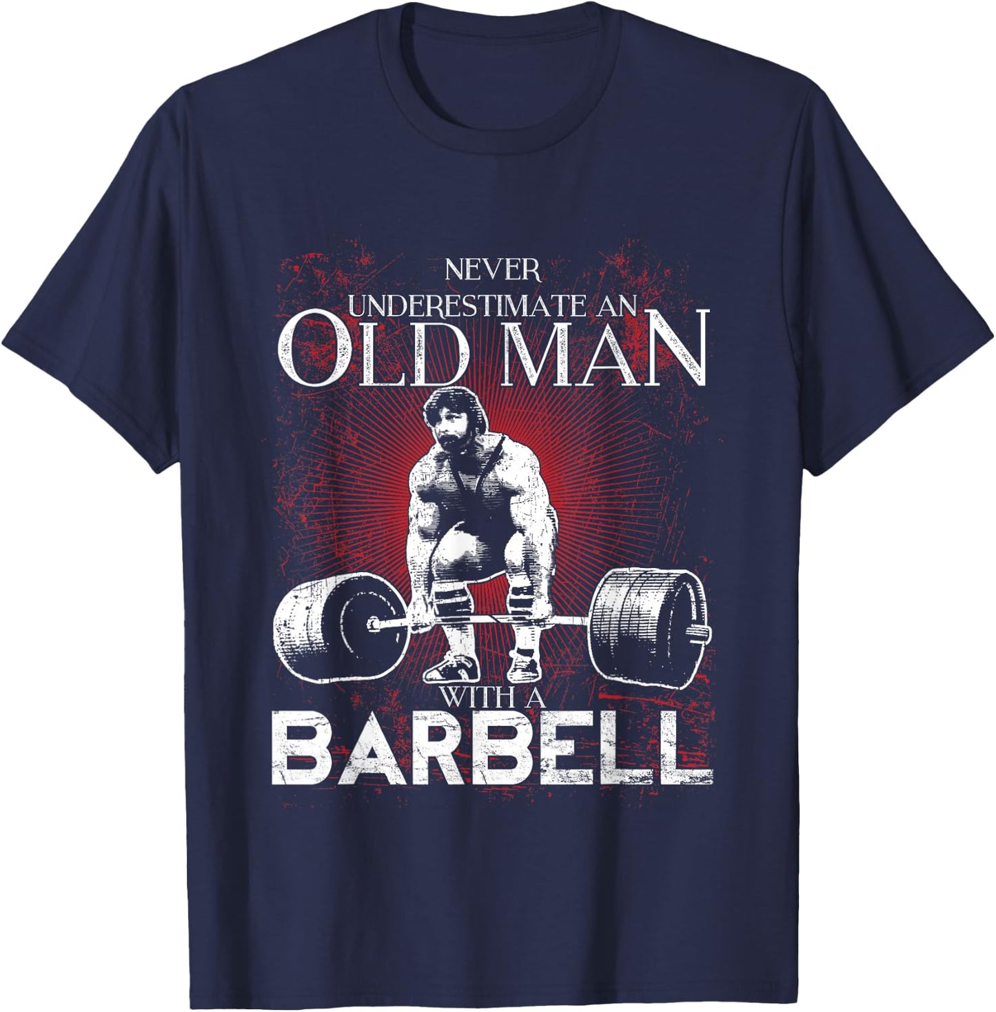 Old Man Barbell Powerlifting T-Shirt - T-Shirt | Navy