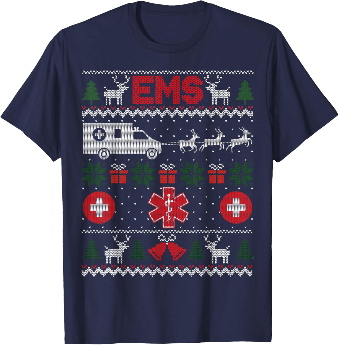Funny EMS Paramedical Ugly Christmas Sweater T-Shirt - T-Shirt | Navy
