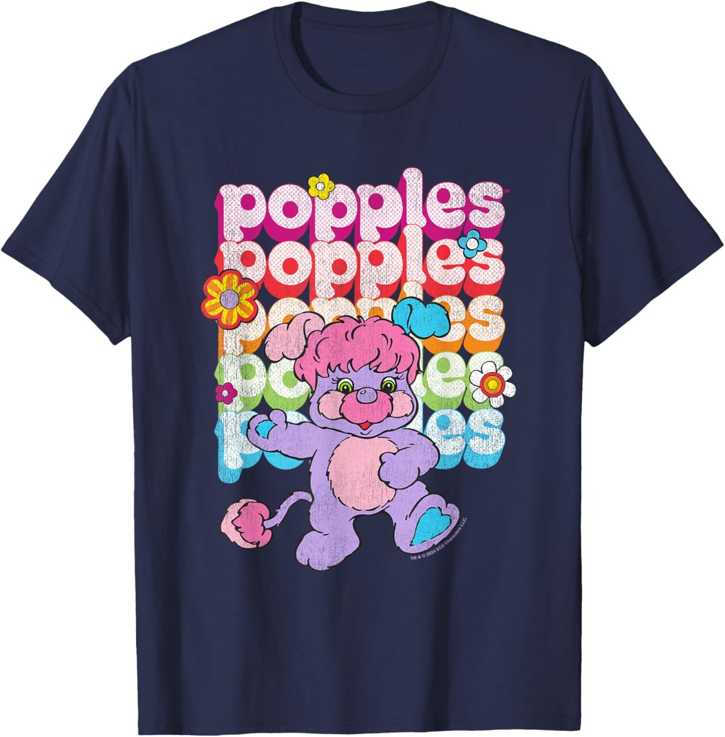 Popples Repeat Logo , Small, Black T-Shirt - T-Shirt | Navy