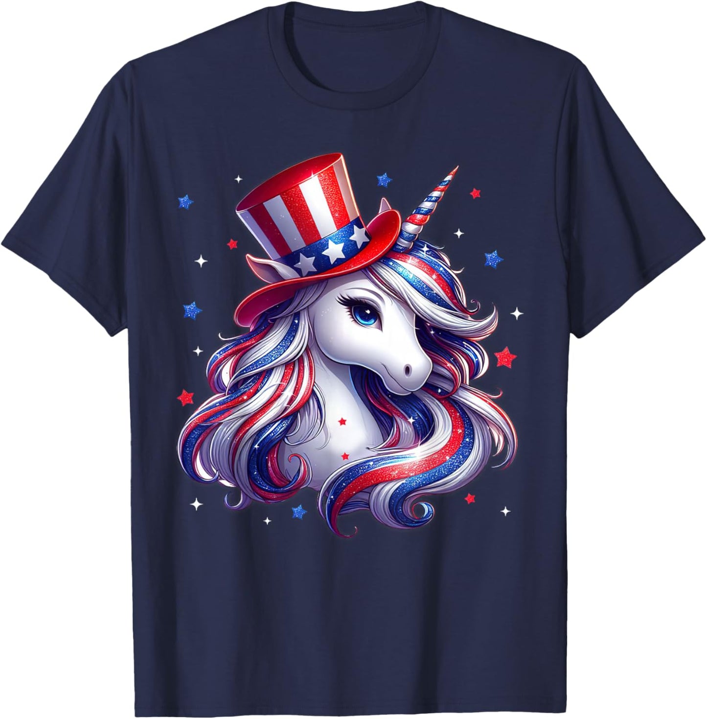 Cute Unicorn 4th of July Shirts Girls Kids Women American T-Shirt - T-Shirt | Navy