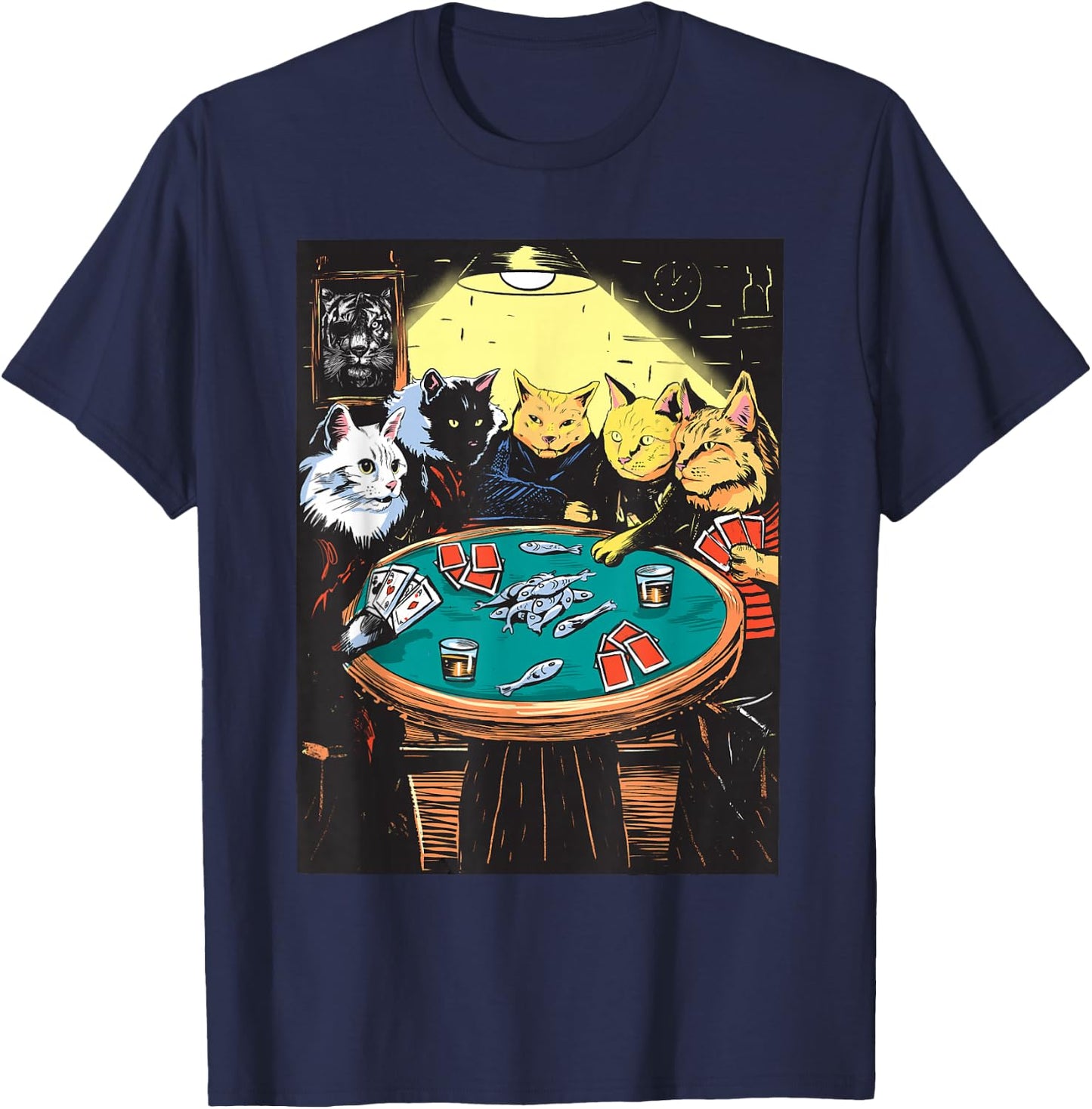 Funny Cats Playing Poker Art Cat T-Shirt - T-Shirt | Navy