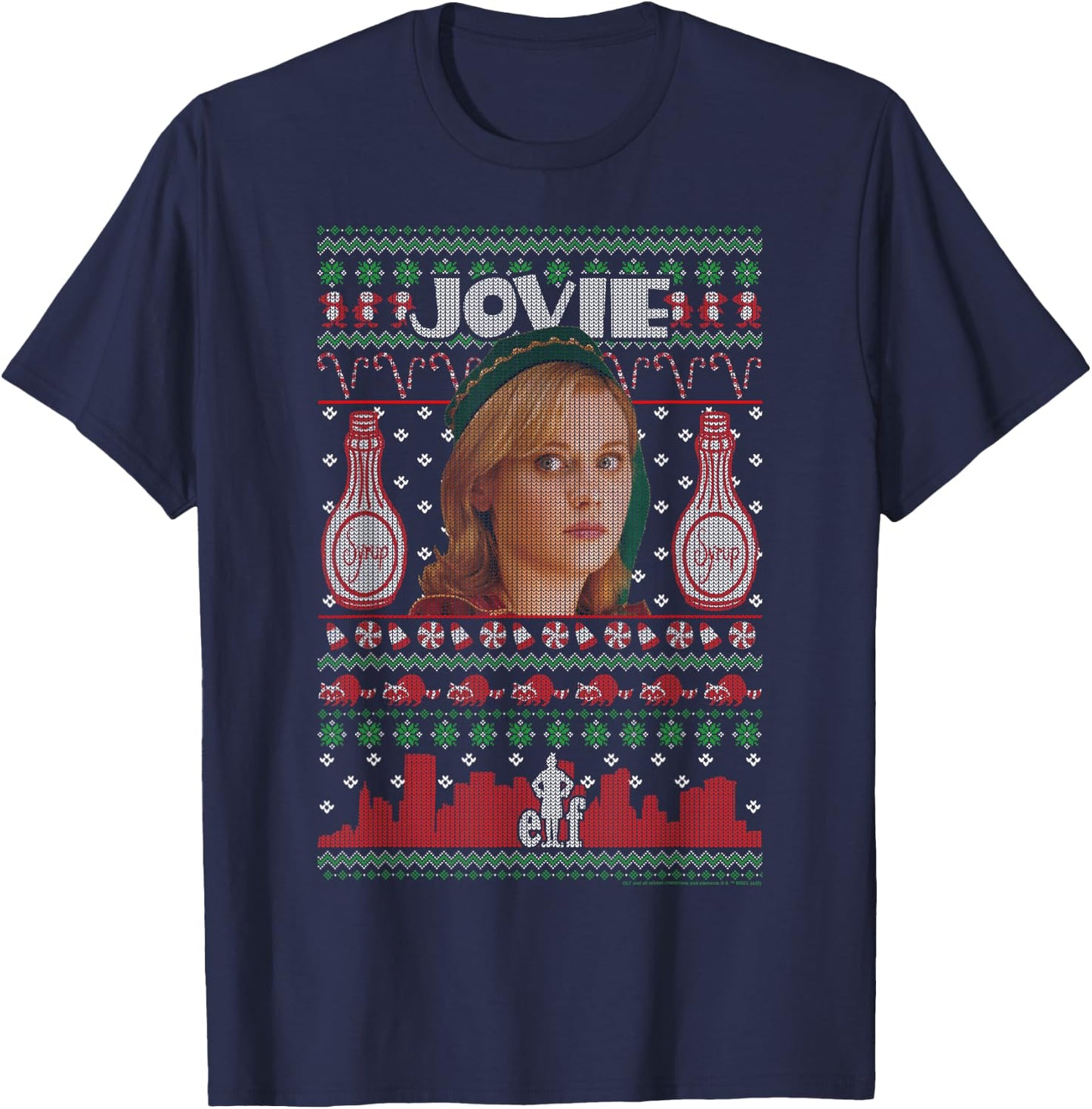 Elf Jovie Ugly Christmas Sweater T-Shirt - T-Shirt | Navy