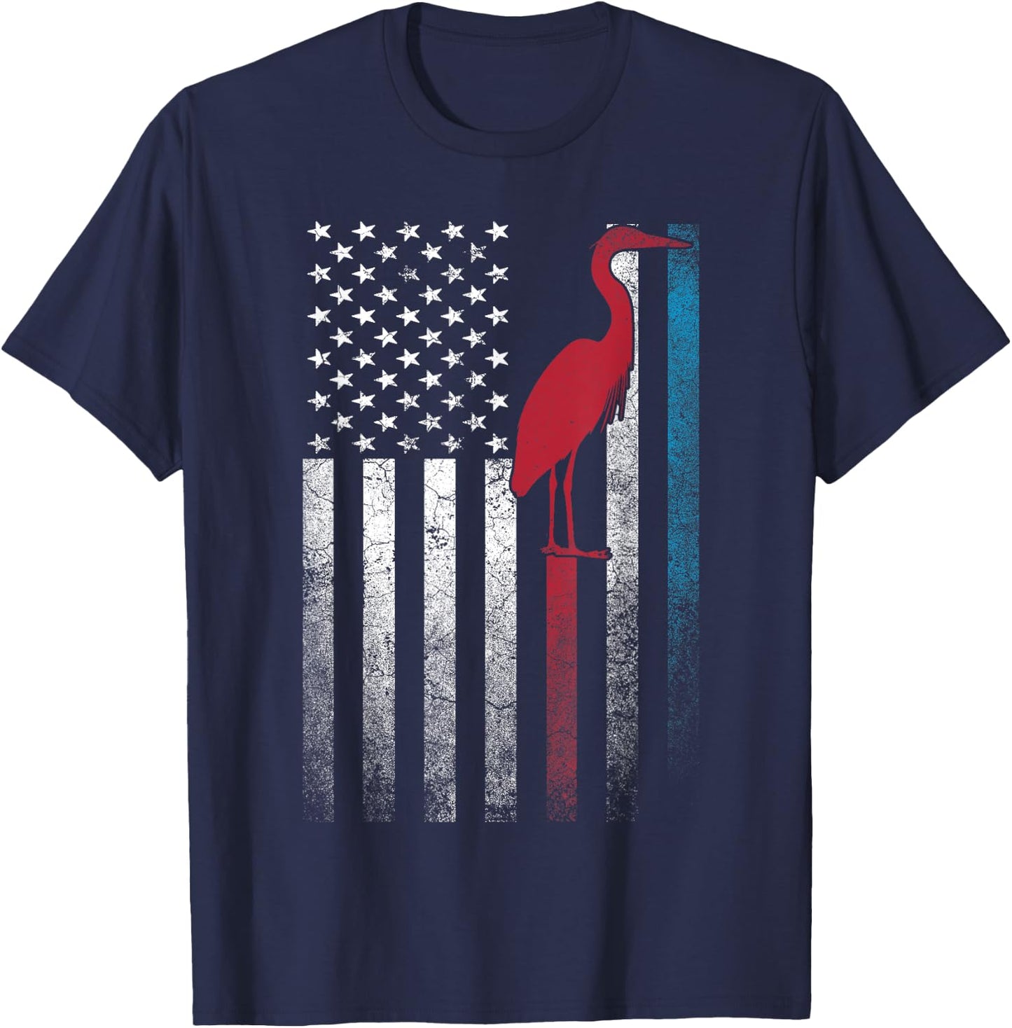 Heron Bird 4th of July American Flag America Patriotic T-Shirt - T-Shirt | Navy