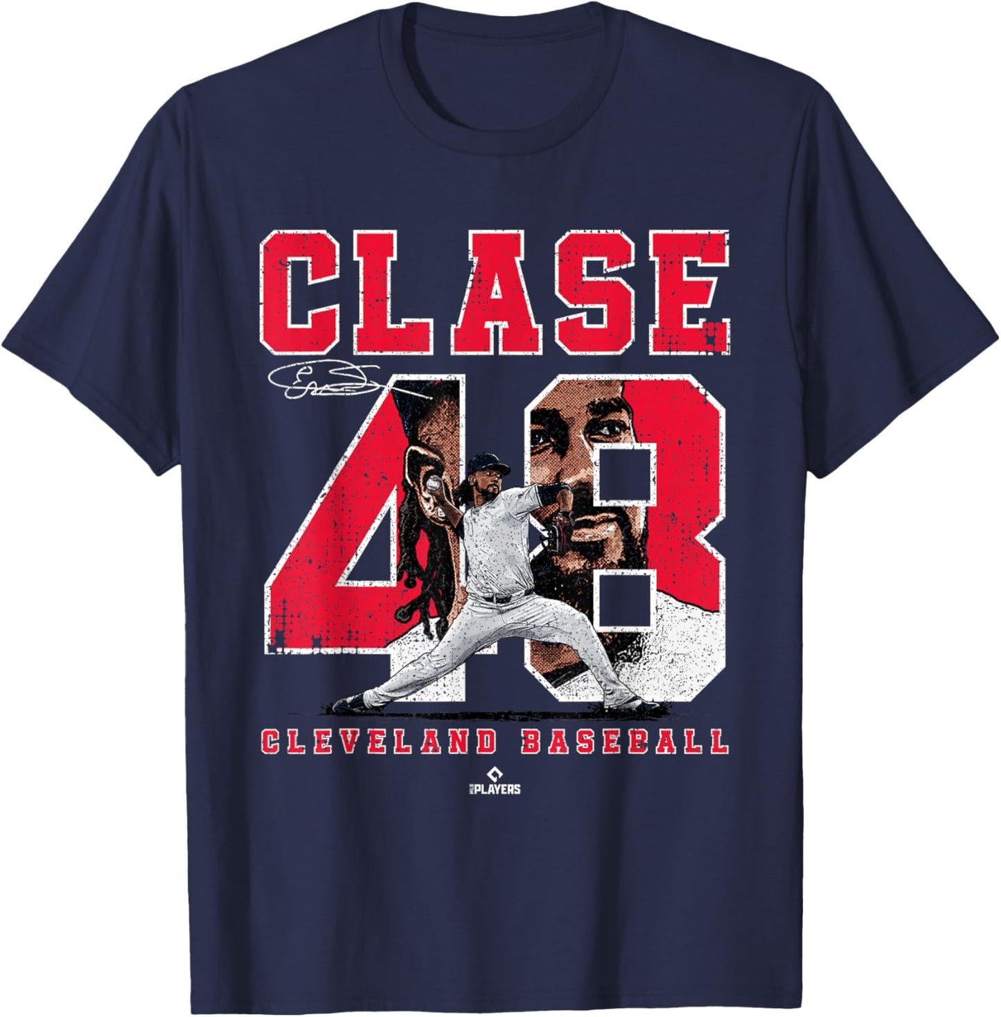 Number and Portrait Emmanuel Clase Cleveland MLBPA T-Shirt - T-Shirt | Navy