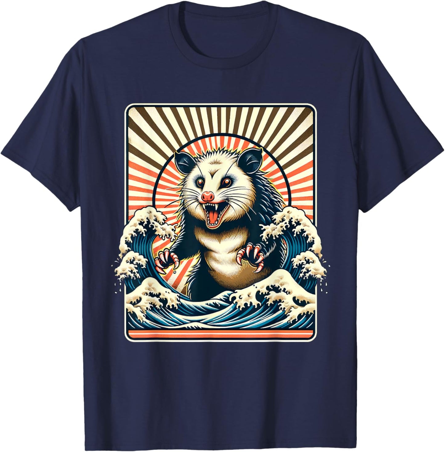 Opossum Japan Sun Wave Vintage Possum Monster T-Shirt - T-Shirt | Navy