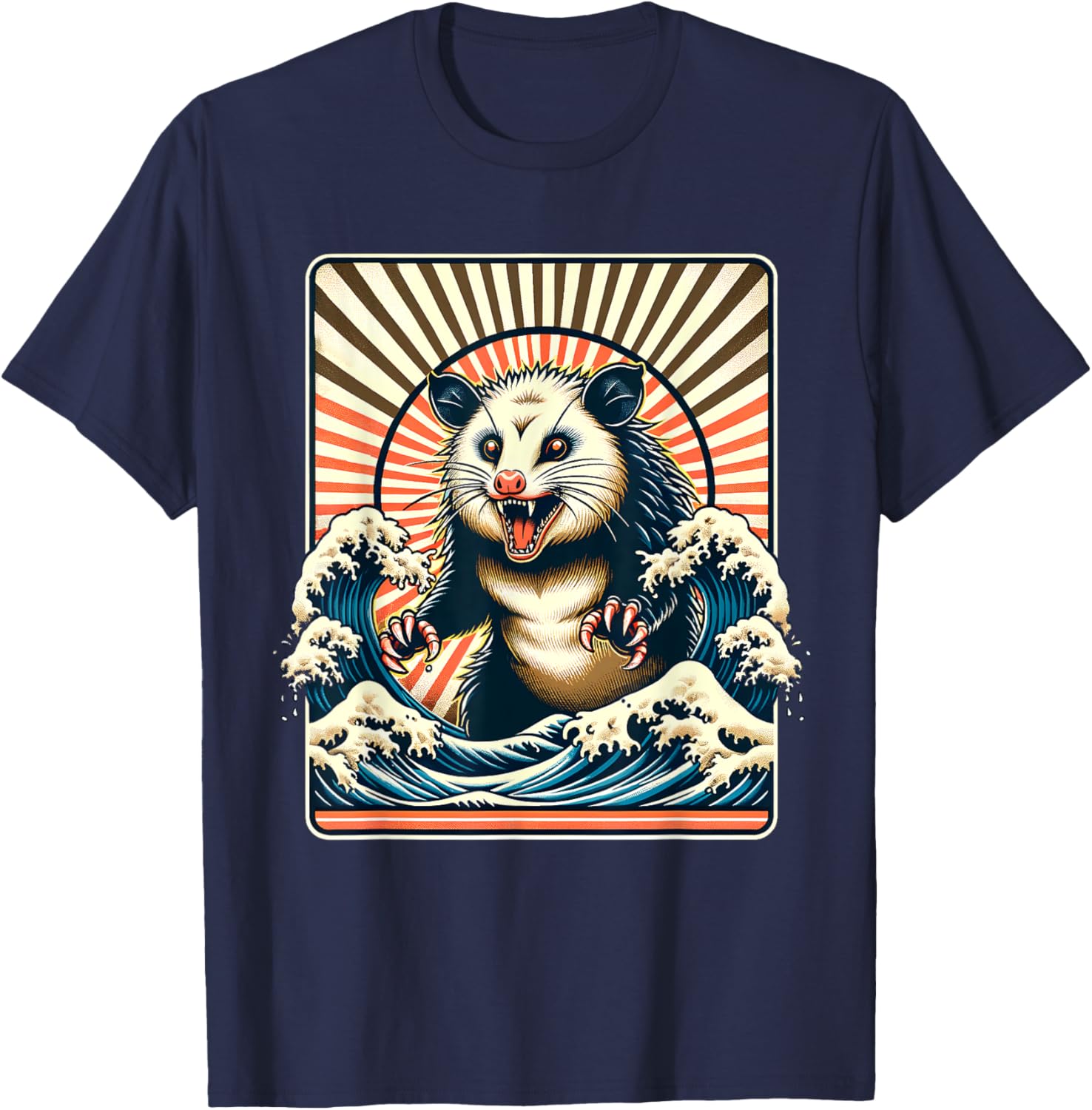 Opossum Japan Sun Wave Vintage Possum Monster T-Shirt - T-Shirt | Navy