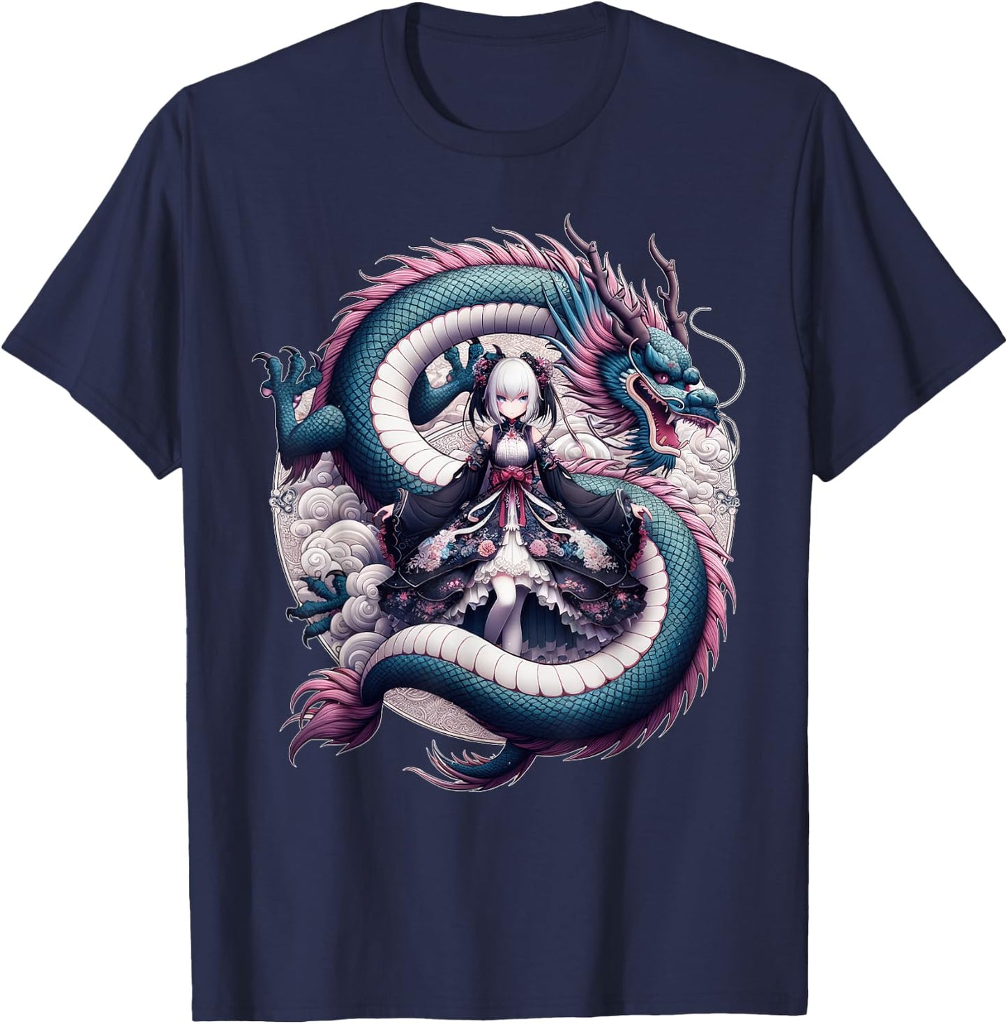 Anime Girl Gothic Waifu Japanese Kawaii Pastel Otaku Dragon T-Shirt - T-Shirt | Navy