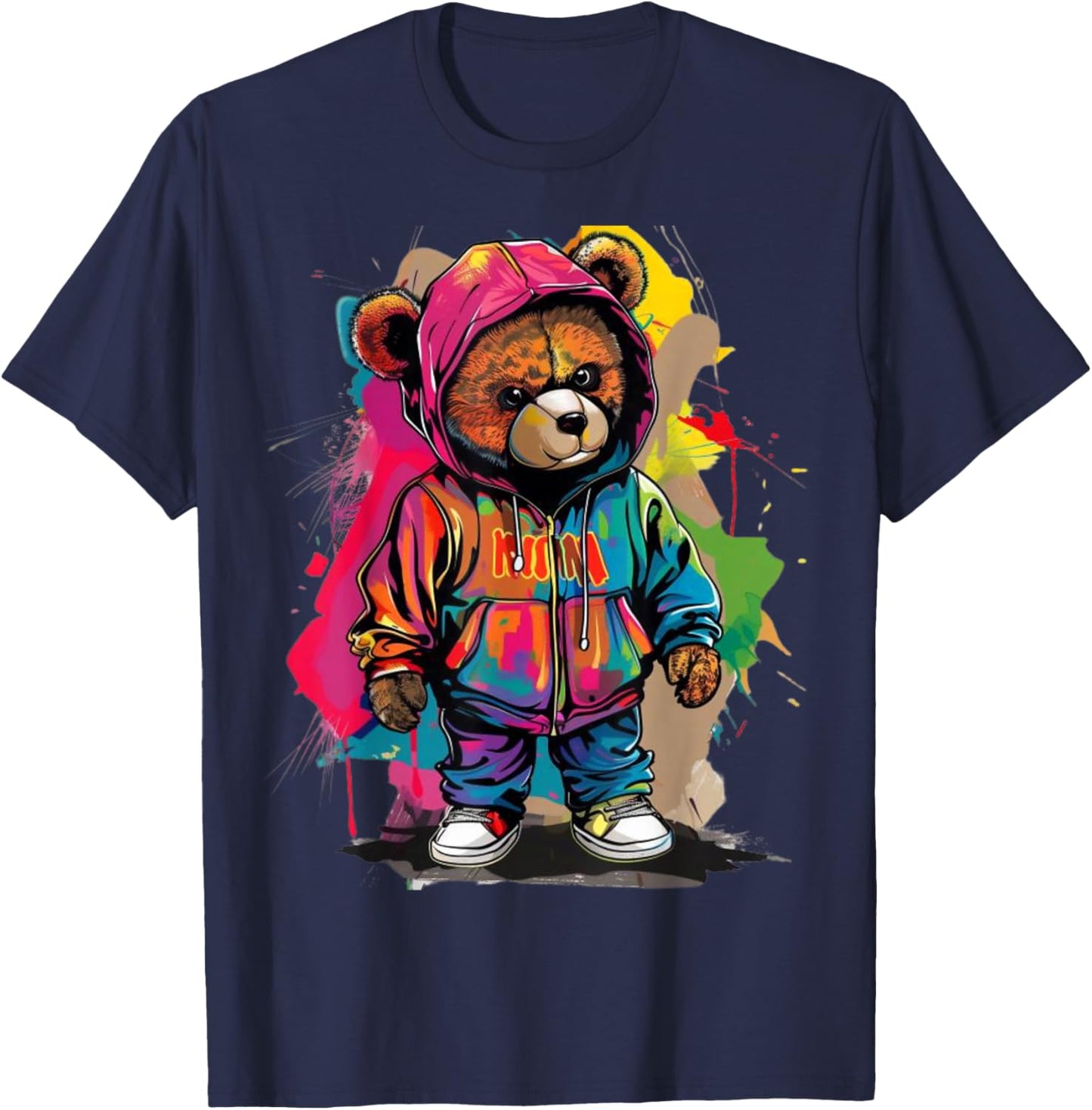 Hip-Hop Teddy-Bear Colorful Teddybear with Graphic T-Shirt - T-Shirt | Navy