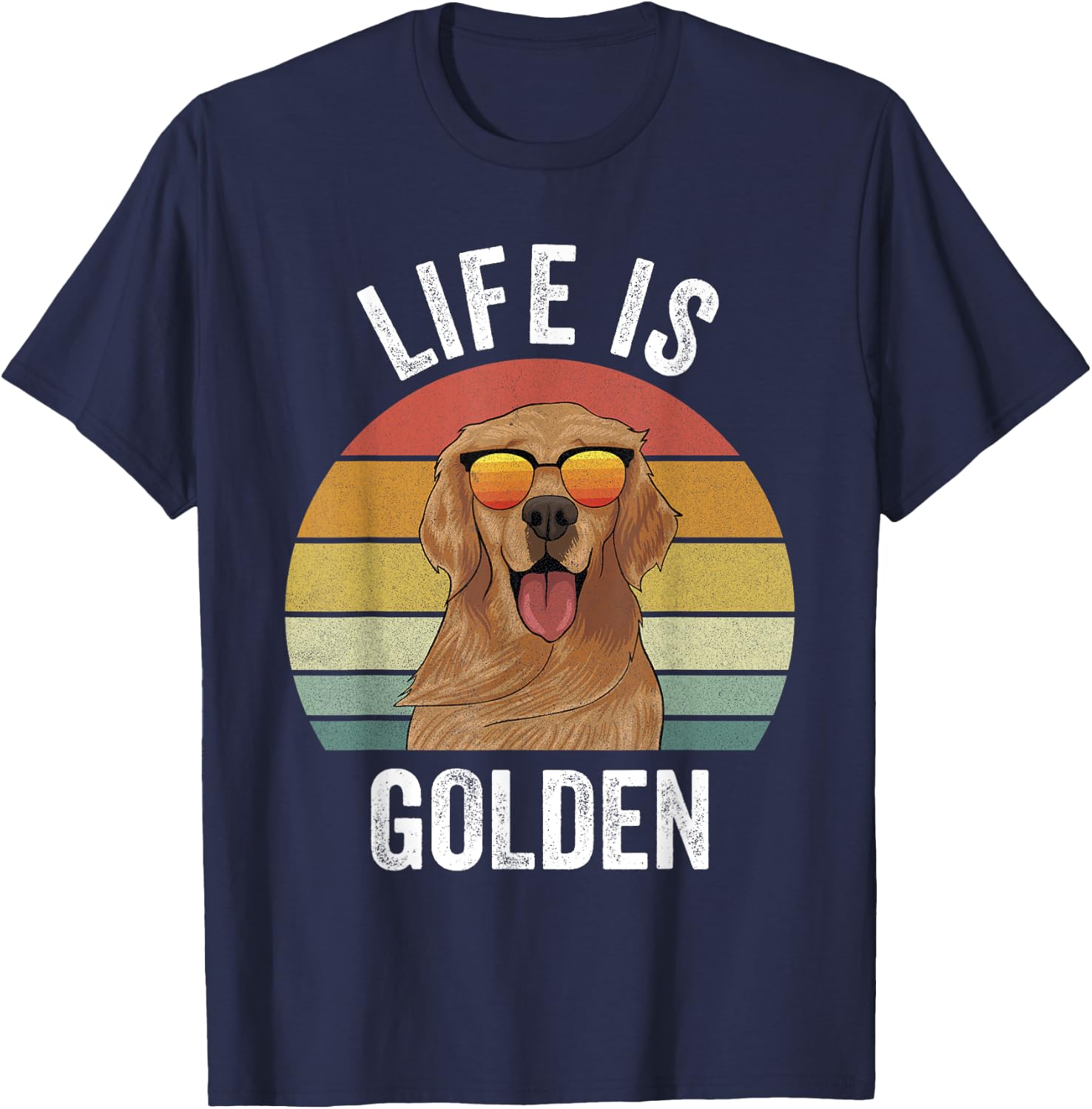 Retro Golden Retriever Funny Dog Women Girls Kids T-Shirt - T-Shirt | Navy
