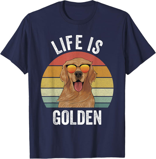 Retro Golden Retriever Funny Dog Women Girls Kids T-Shirt - T-Shirt | Navy