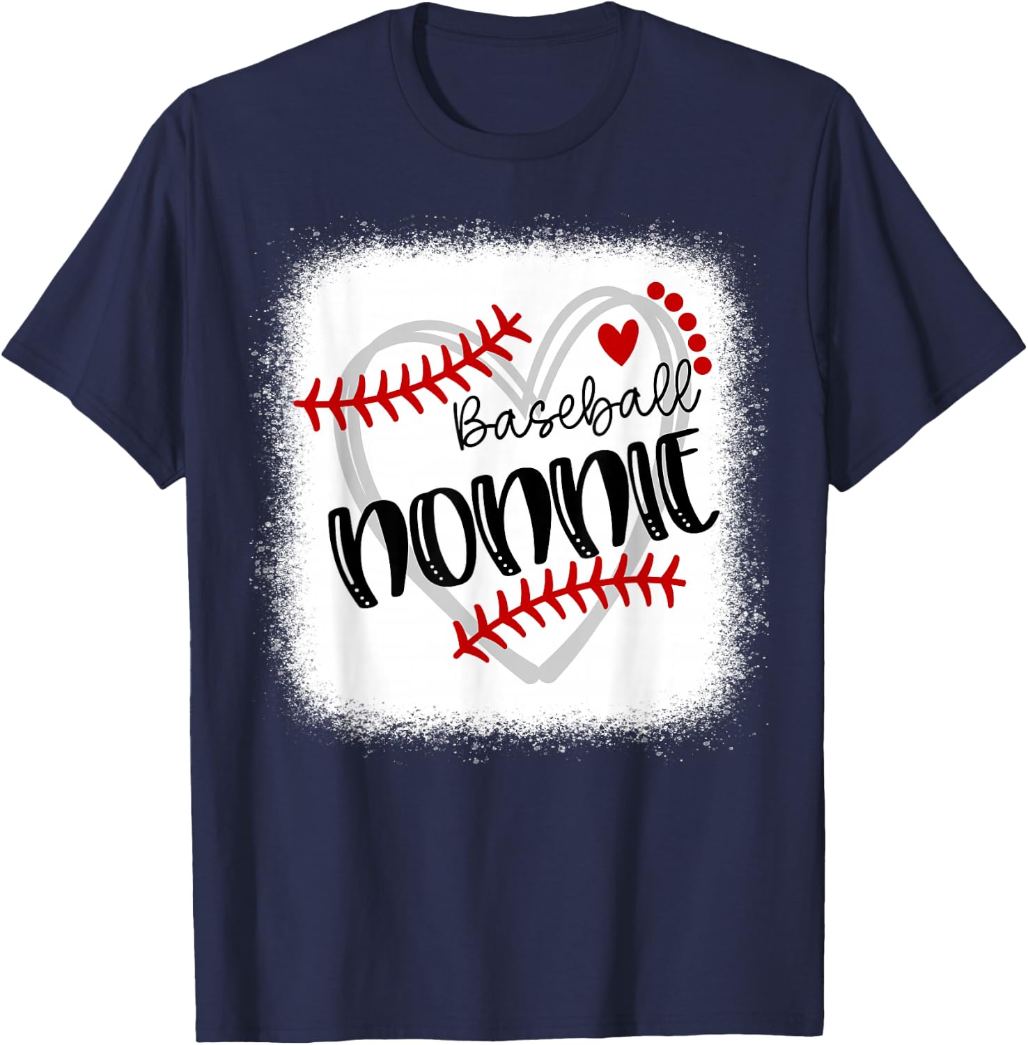 Personalized Baseball Heart Cute Nonnie Women Baseball T-Shirt - T-Shirt | Navy