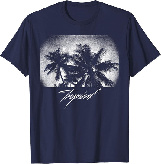 Palm Tree Silhouette Tree design, Vintage Graphic gift T-Shirt - T-Shirt | Navy
