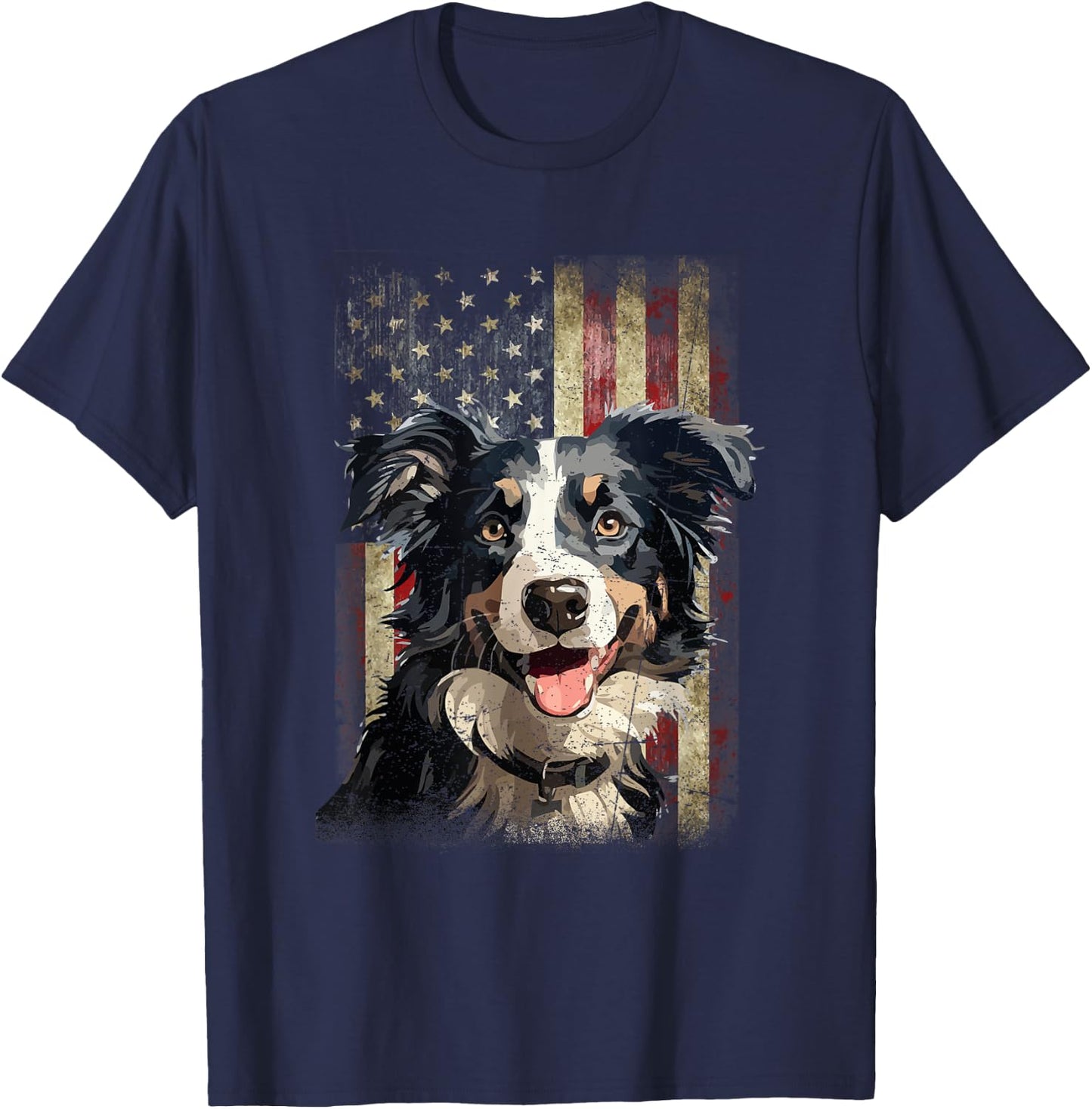 Patriotic Tricolor Border Collie Flag American USA Dog Lover Women Men T-Shirt - T-Shirt | Navy