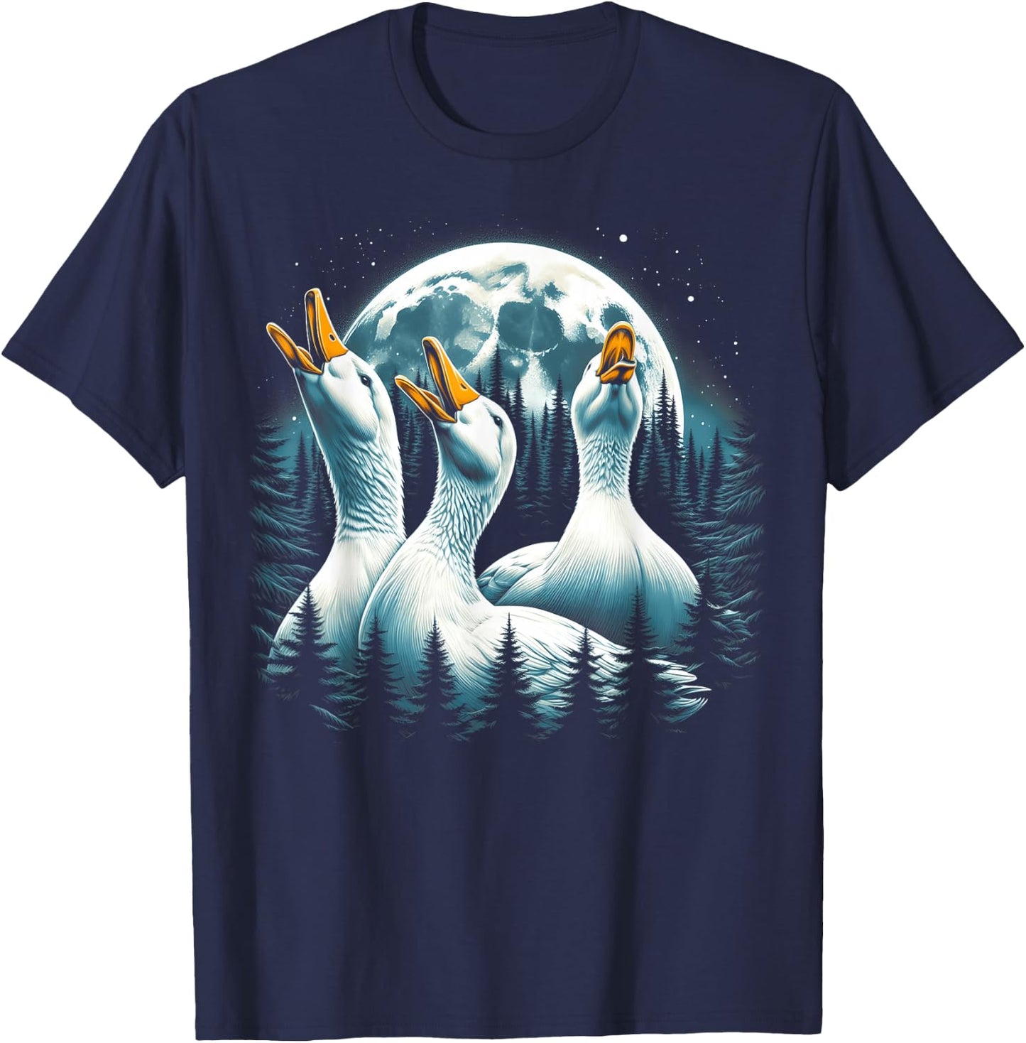 3 Ducks Howling At The Moon Wolf Animal T-Shirt - T-Shirt | Navy