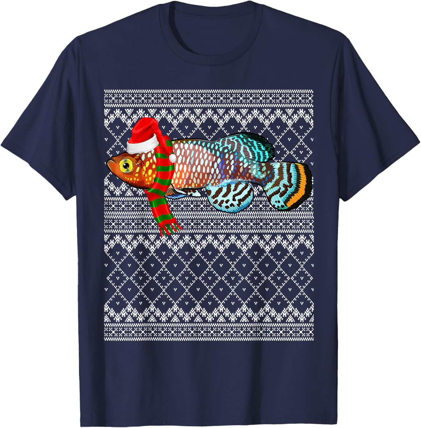 Xmas Fish Santa Hat Killifish Ugly Christmas T-Shirt - T-Shirt | Navy