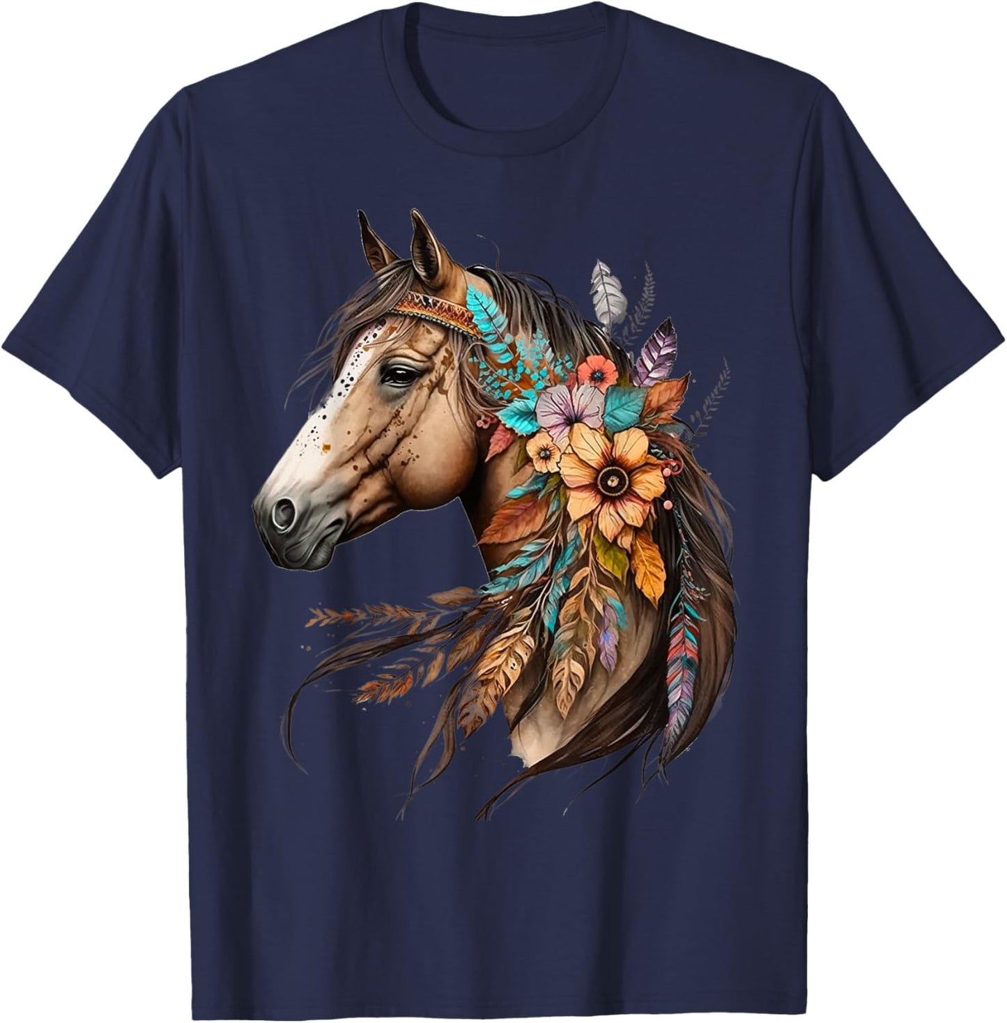 Floral Wild Horse Country Horse Riding T-Shirt - T-Shirt | Navy