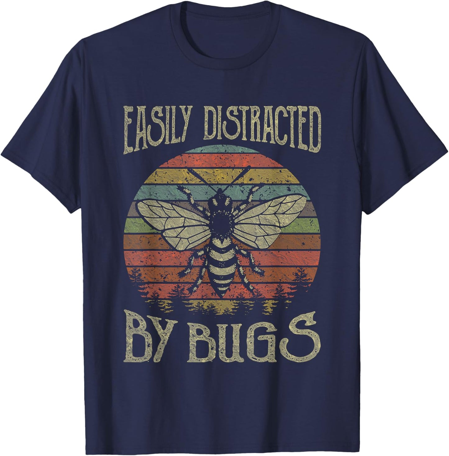 Retro Vintage Funny Bees Lover Easily Distracted By Bugs T-Shirt - T-Shirt | Navy