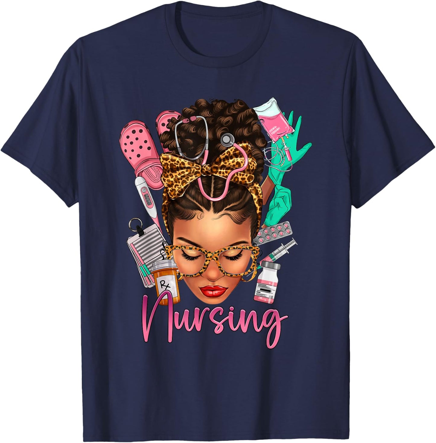 Black Melanin Nurse Black History Month Afro Hair T-Shirt - T-Shirt | Navy