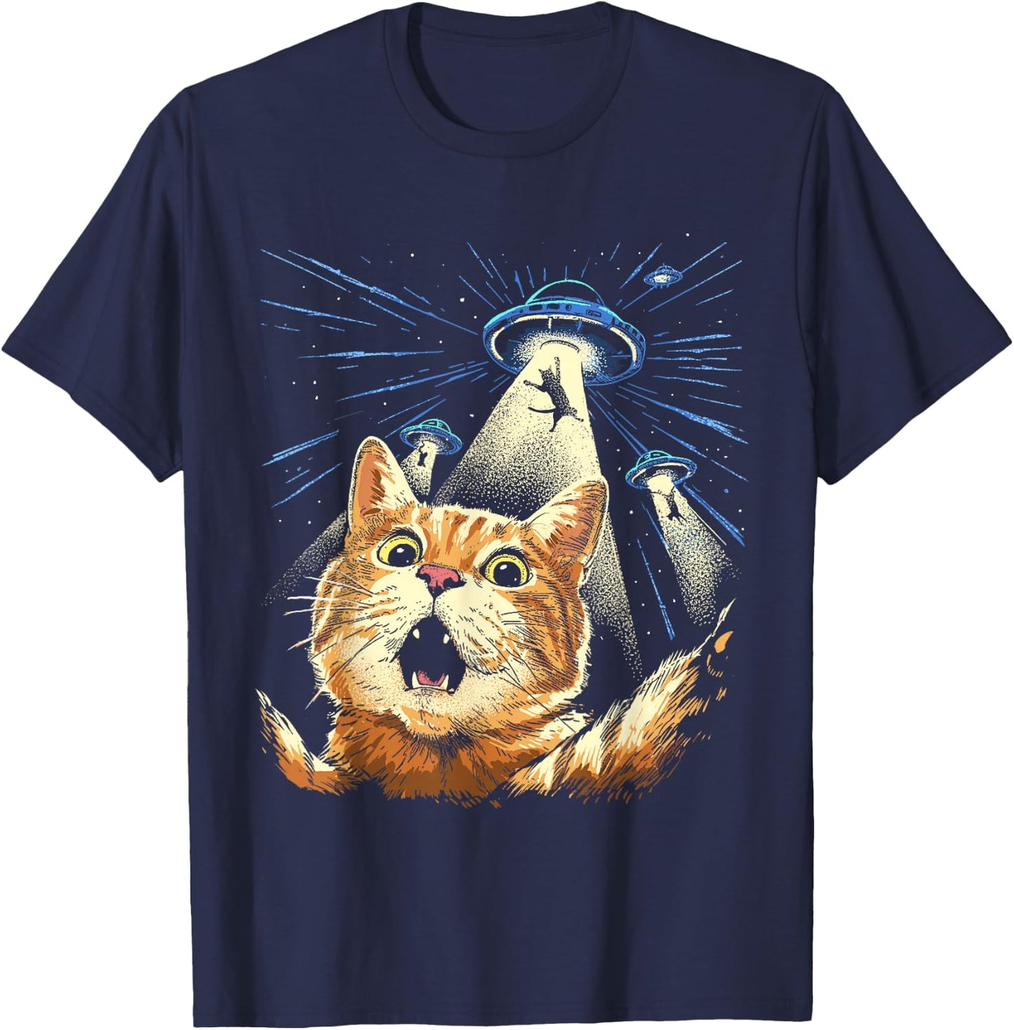 Alien Cat Shirt Funny Invasion Cat Selfie UFO Abduction T-Shirt - T-Shirt | Navy