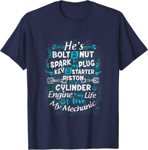 To My Life I Love My Mechanic Funny Mechanic Wife Girlfriend T-Shirt - T-Shirt | Navy