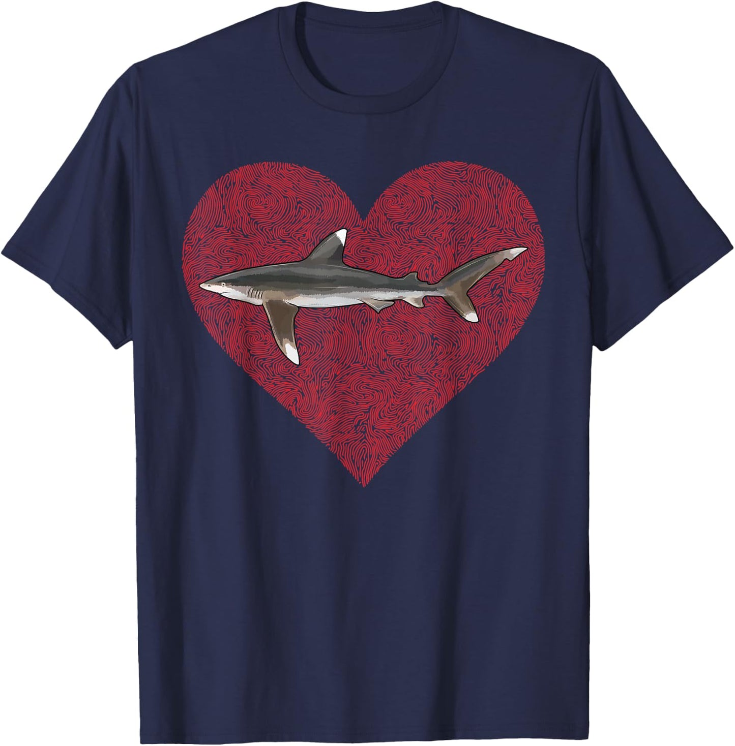 Whitetip Reef Shark Valentines Day Love Fingerprint T-Shirt - T-Shirt | Navy