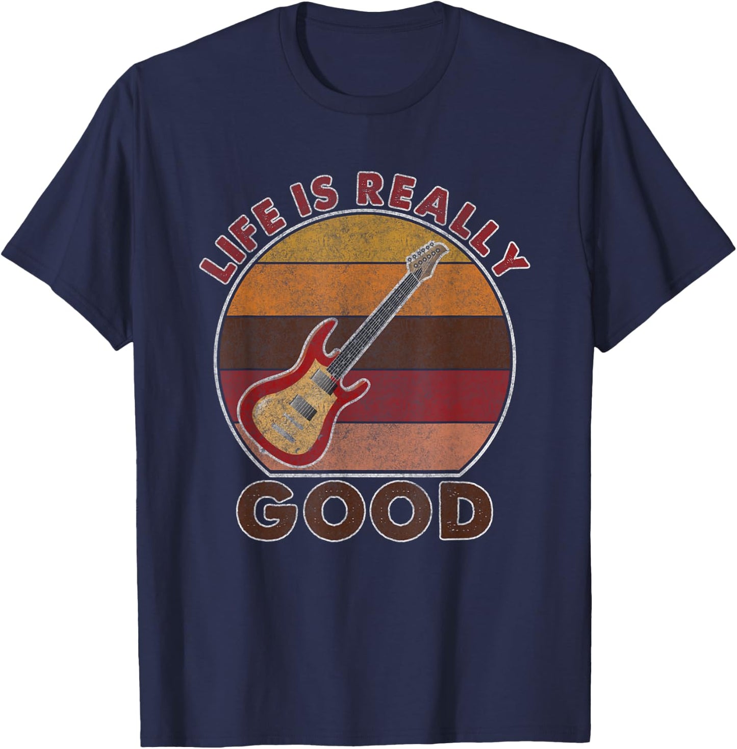 vintage Life Is Really Good Guitar T-Shirt - T-Shirt | Navy