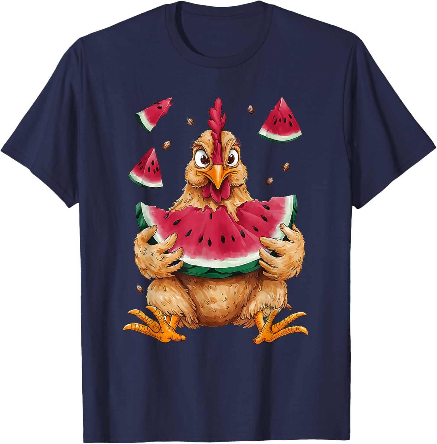 Cute Chicken Eating Watermelon Fruit Summer Men Women Girls T-Shirt - T-Shirt | Navy