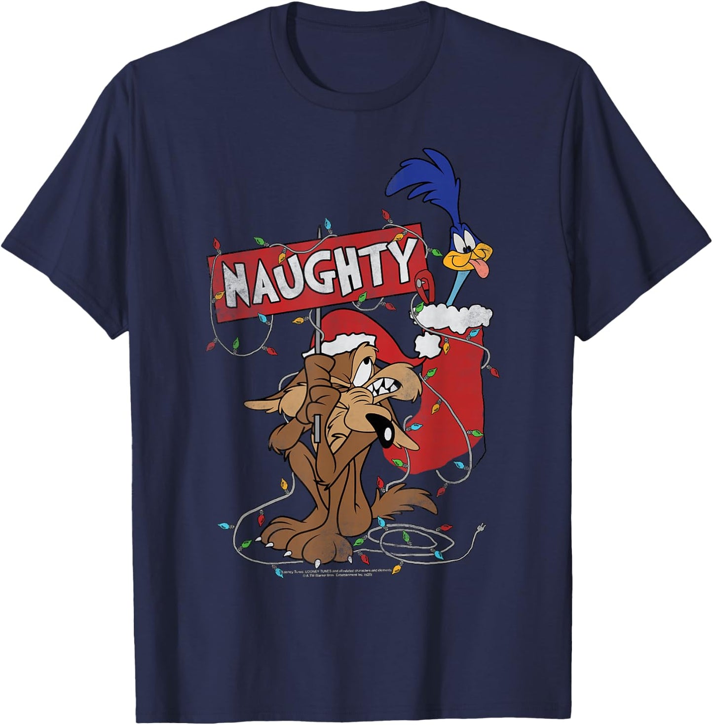 Looney Tunes Christmas Road Runner & Wile E. Coyote Naughty T-Shirt - T-Shirt | Navy