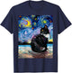 Tuxedo Cat on Beach Starry Night Impressionist Kitty Artwork T-Shirt - T-Shirt | Navy