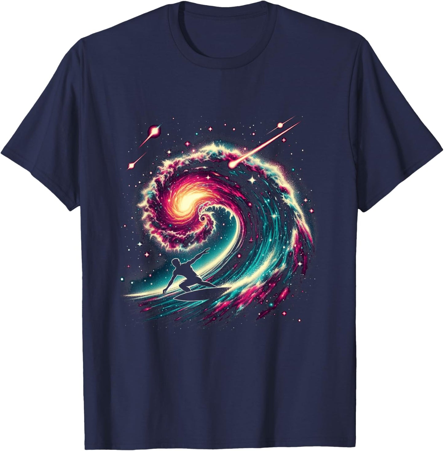 Cosmic Surfer Riding Through Space Swirl T-Shirt - T-Shirt | Navy