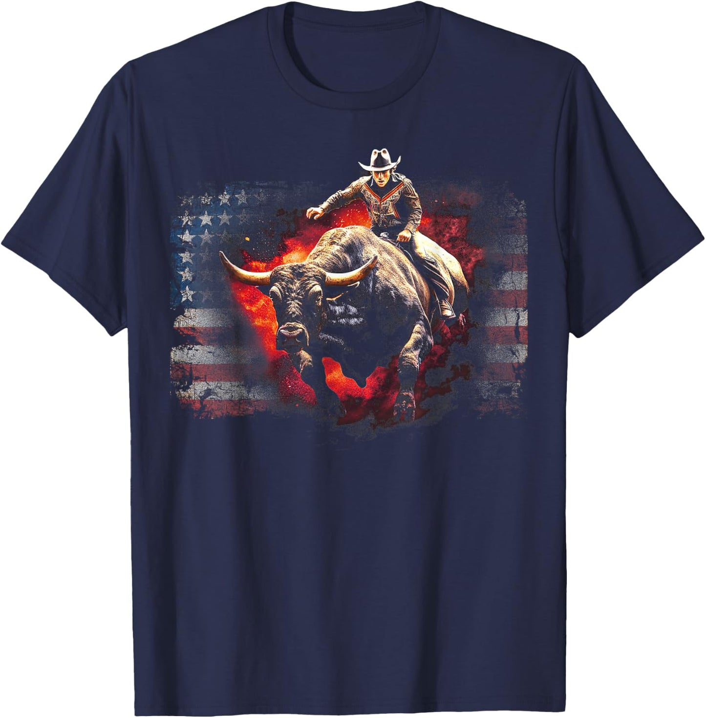 Vintage American Flag Bucking Bull Riding Patriotism Rodeo Men T-Shirt - T-Shirt | Navy