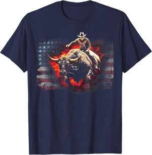 Vintage American Flag Bucking Bull Riding Patriotism Rodeo Men T-Shirt - T-Shirt | Navy