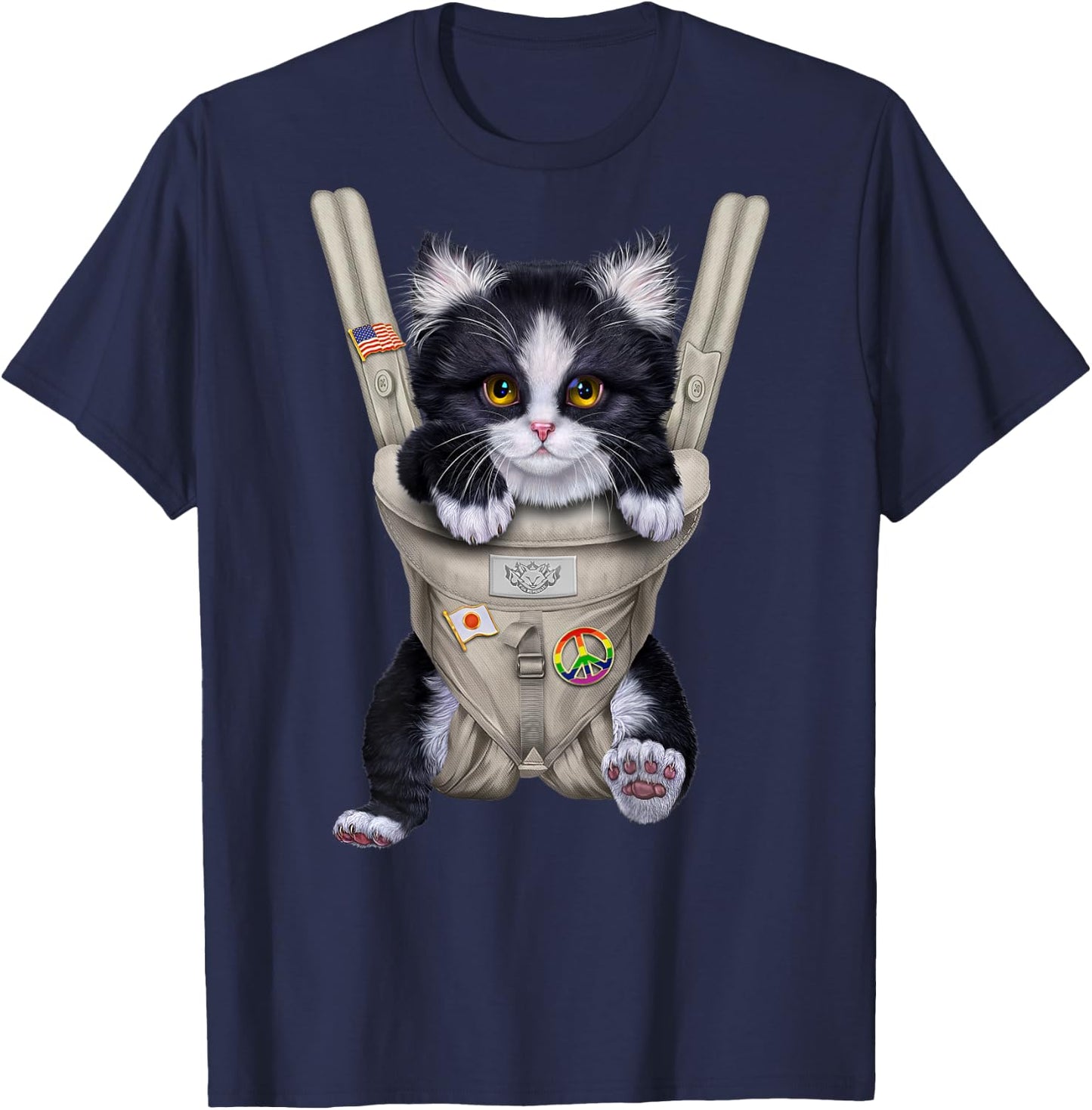 Tuxedo Cat in Baby Carrier Women Kids T-Shirt - T-Shirt | Navy