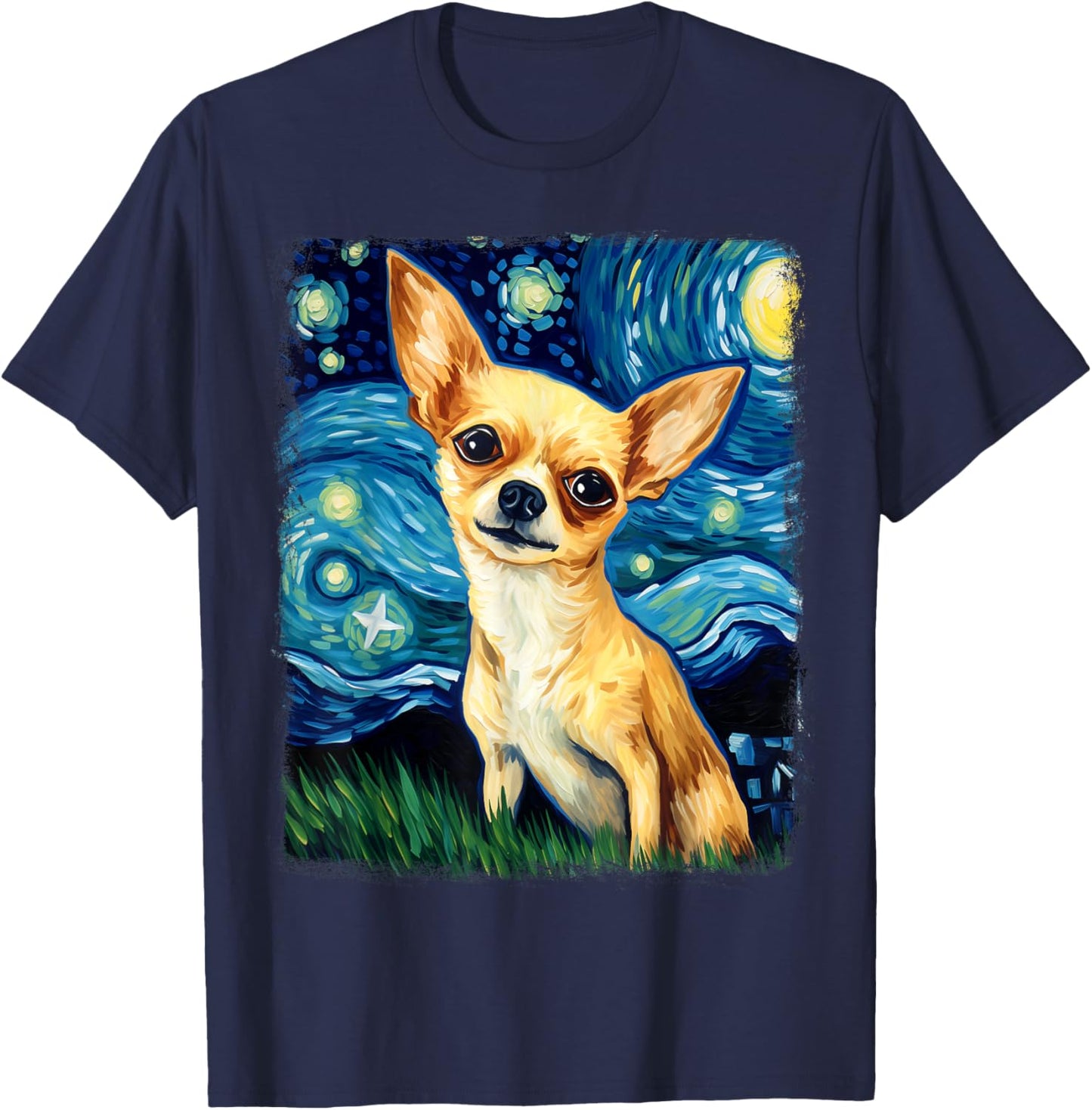 Chihuahua Dog Starry Night Painting T-Shirt - T-Shirt | Navy