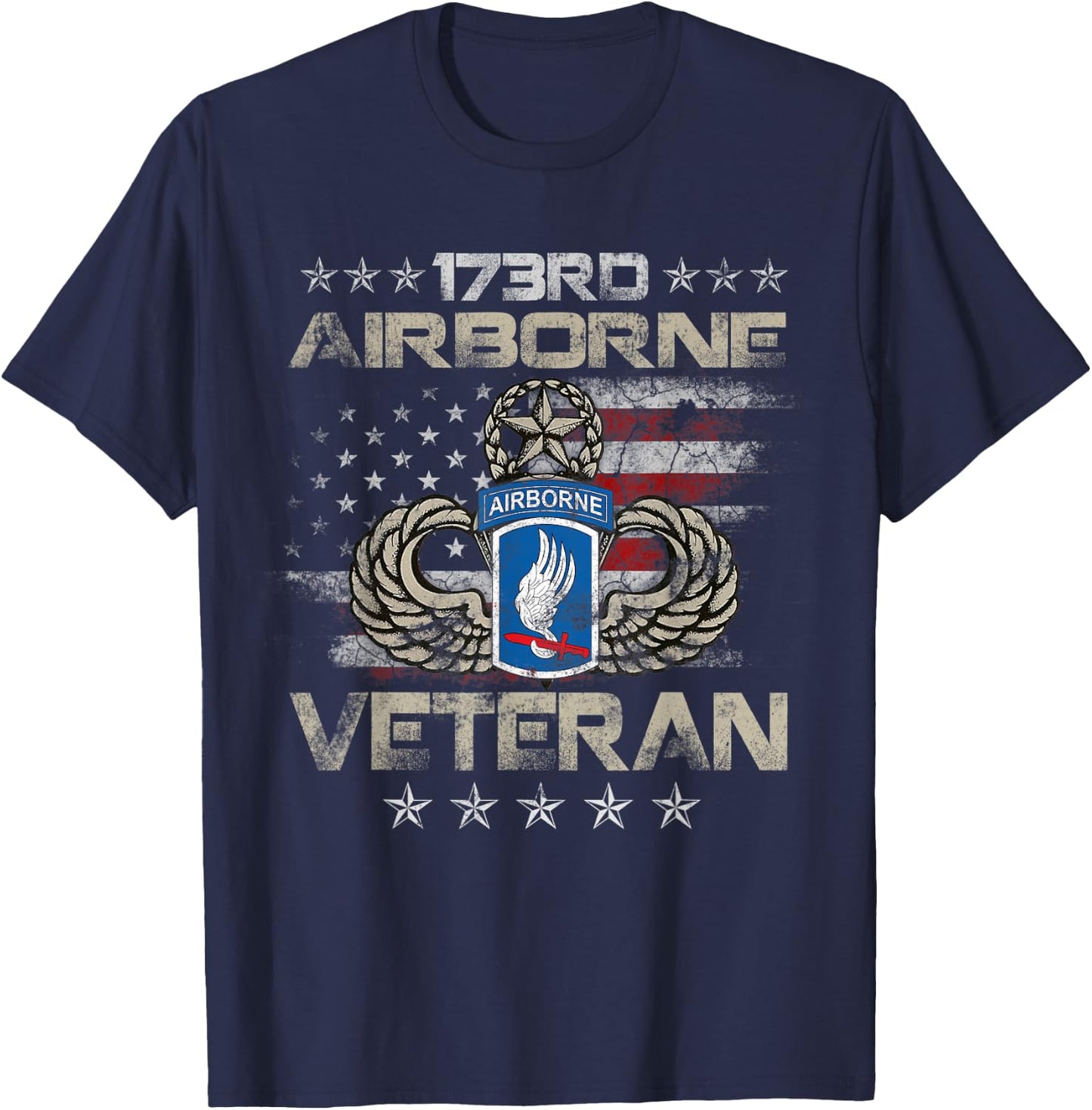 173rd Airborne Brigade Veteran U.S Flag Airborne Paratrooper T-Shirt - T-Shirt | Navy