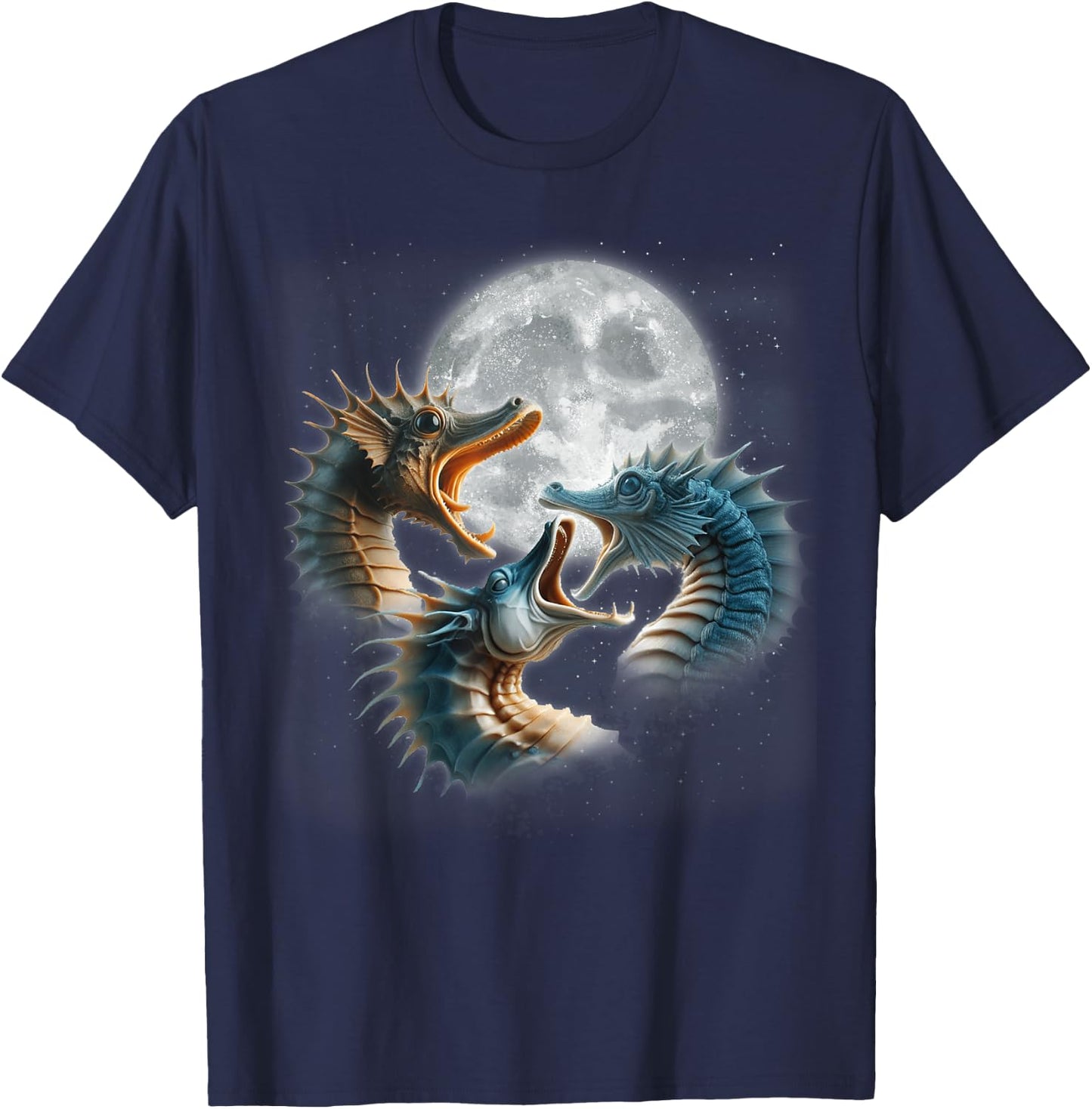 3 Seahorses Howling At The Moon Seahorse Lover Sea Aquarium T-Shirt - T-Shirt | Navy