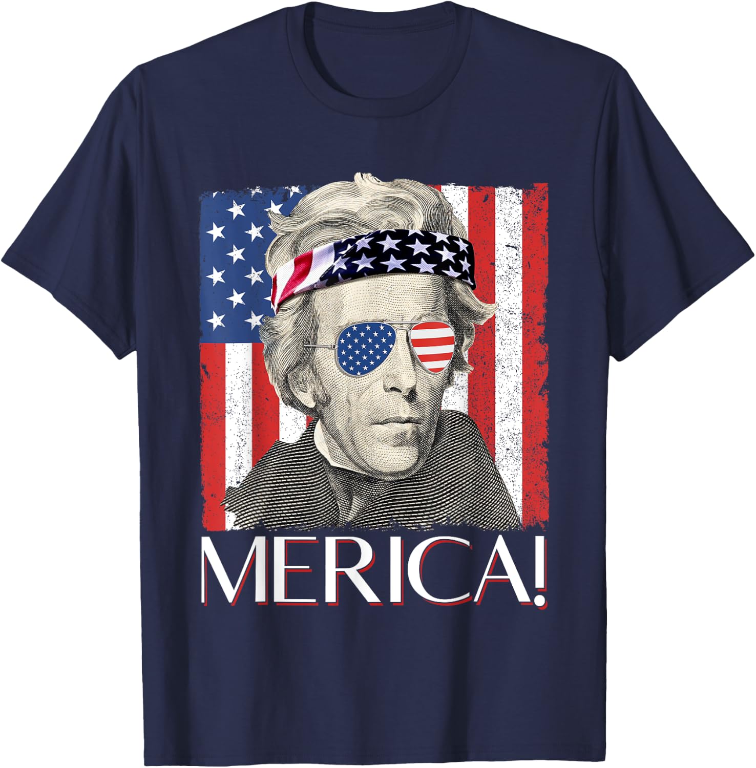 Andrew Jackson 'Merica Patriotic American Flag 4th of July Men T-Shirt - T-Shirt | Navy