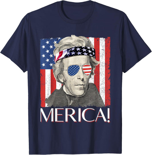 Andrew Jackson 'Merica Patriotic American Flag 4th of July Men T-Shirt - T-Shirt | Navy