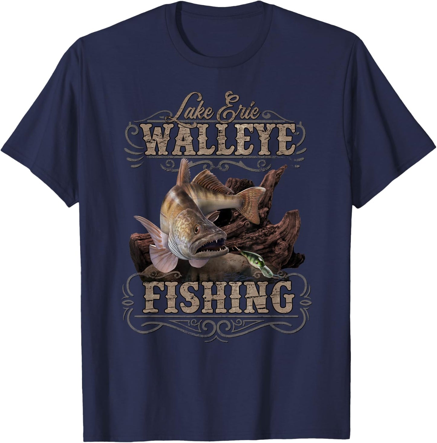 Lake Erie Walleye Fisherman Gift T-Shirt - T-Shirt | Navy