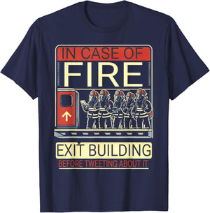 Firefighter In Case Of Fire Exit Building Funny Fireman T-Shirt - T-Shirt | Navy