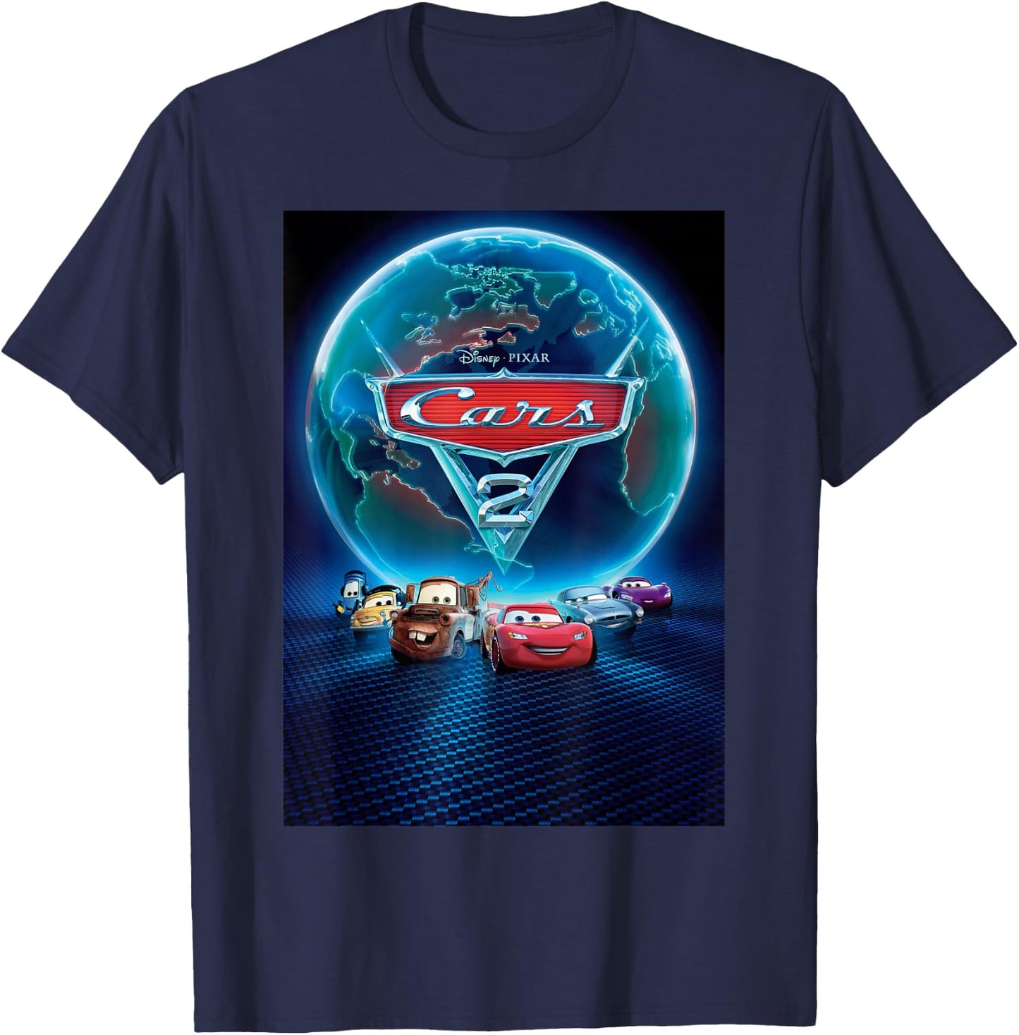 Disney Pixar Cars 2 Classic Movie Poster T-Shirt - T-Shirt | Navy