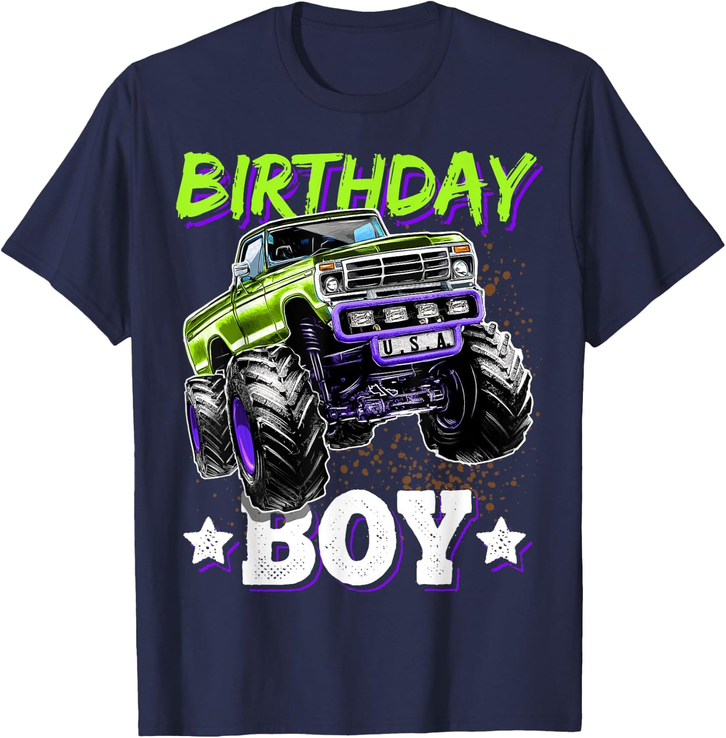 Birthday Boy Monster Truck Birthday Party Gift Boys Kids T-Shirt - T-Shirt | Navy